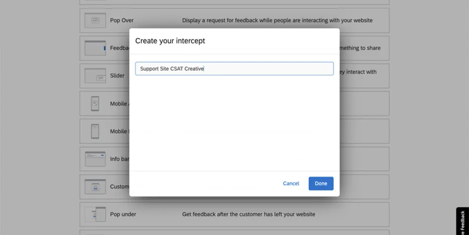 nouvelle fenêtre dans laquelle vous nommez lintercept