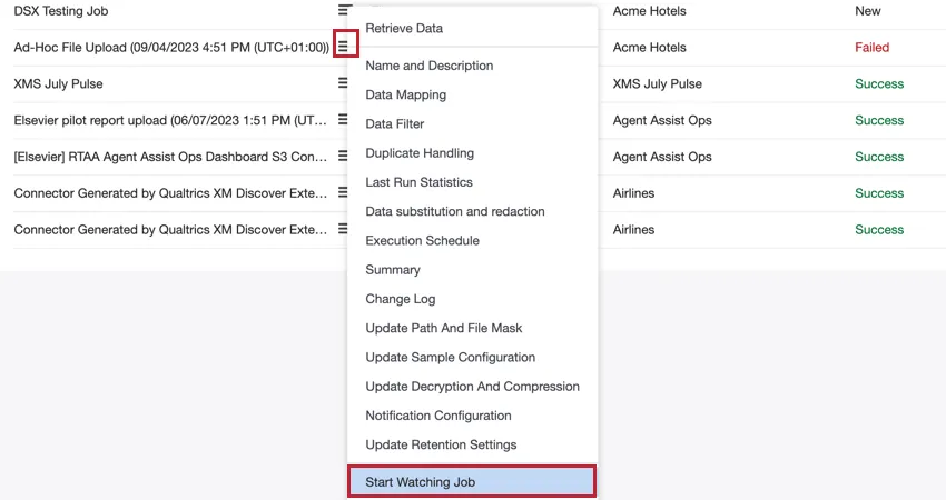the job watching option in the job options menu