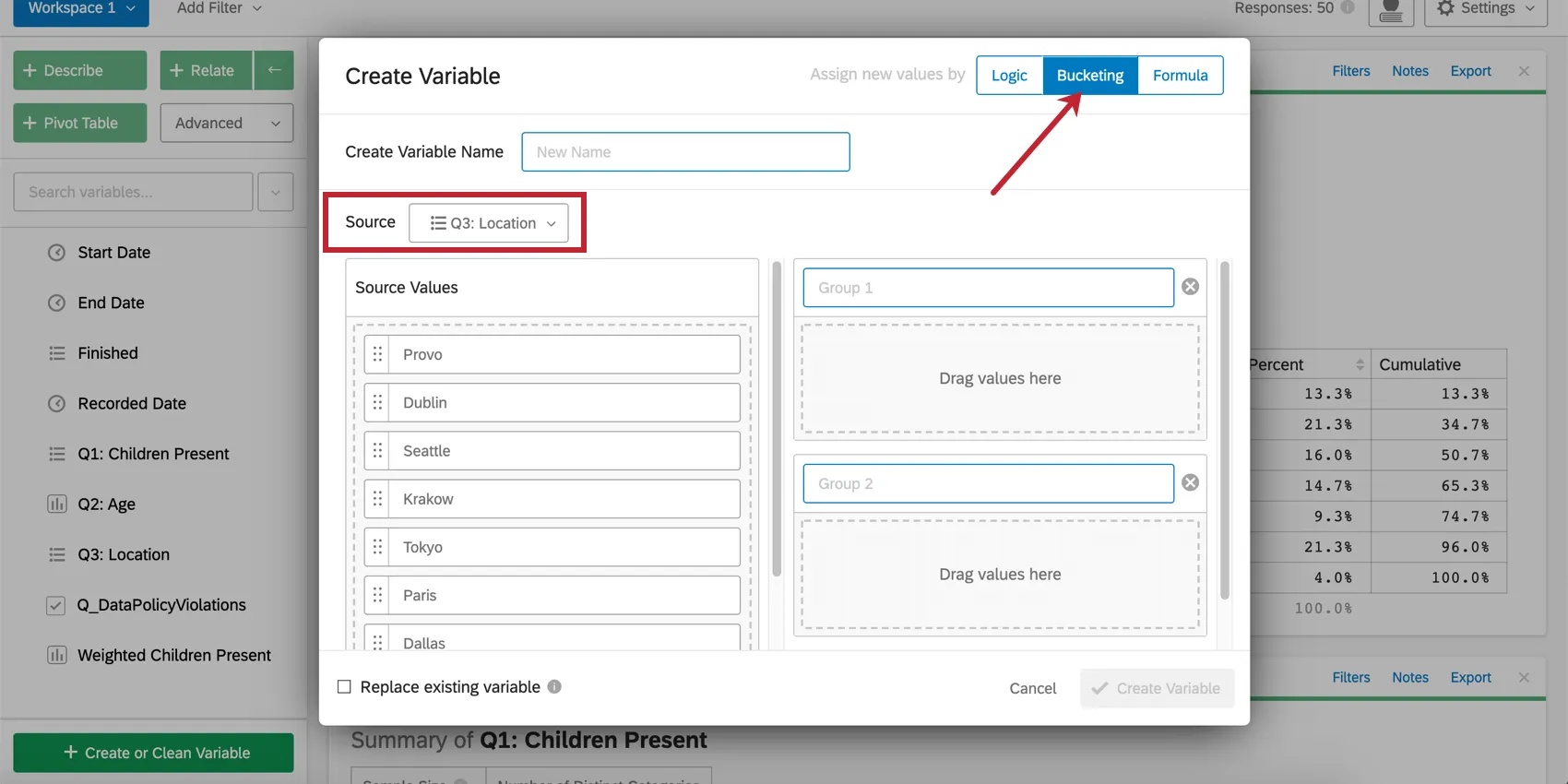Create a variable with bucketing