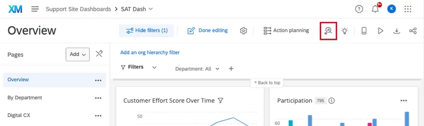 button looks like a magnifying glass with the letters "IQ" written underneath