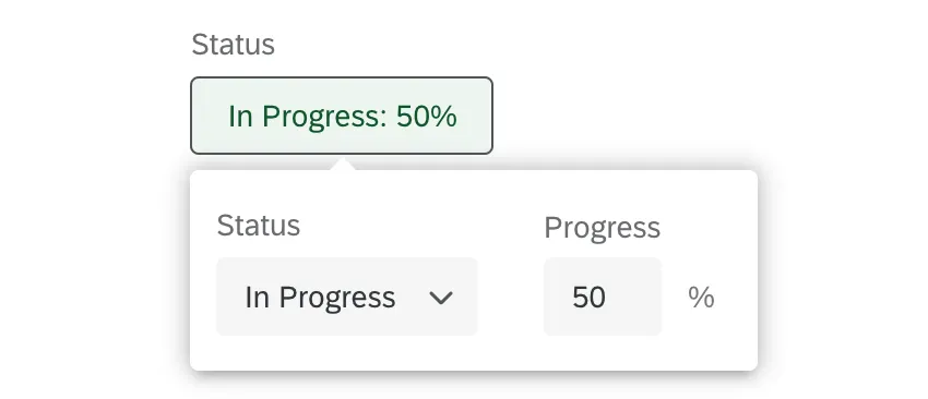 In progress button expands to show status and progress toggles