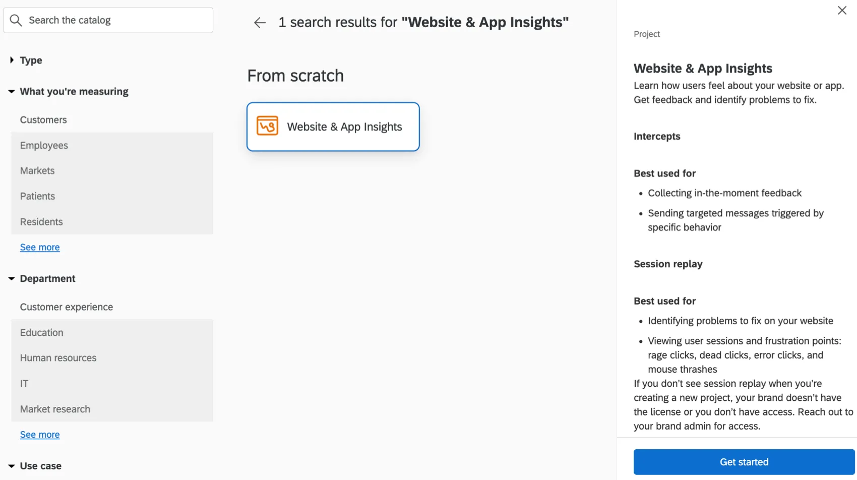 Création dun projet Website / App Insights à partir de la page Projets