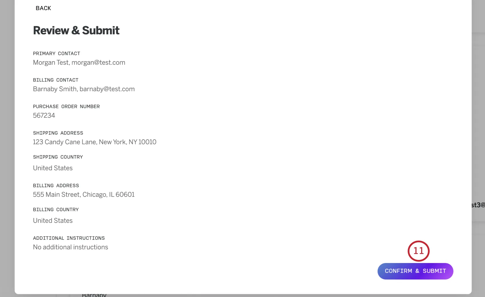 preview of the information you entered before you submit