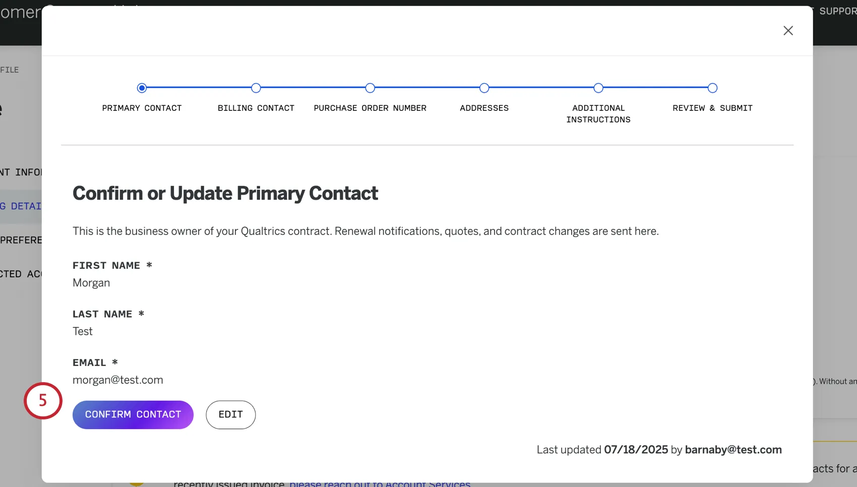pagina in cui si inserisce il contatto primario