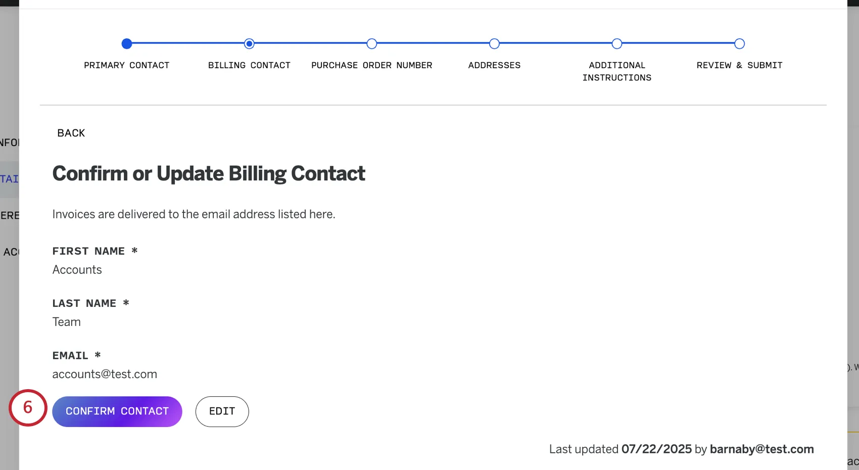 page where you update billing contact