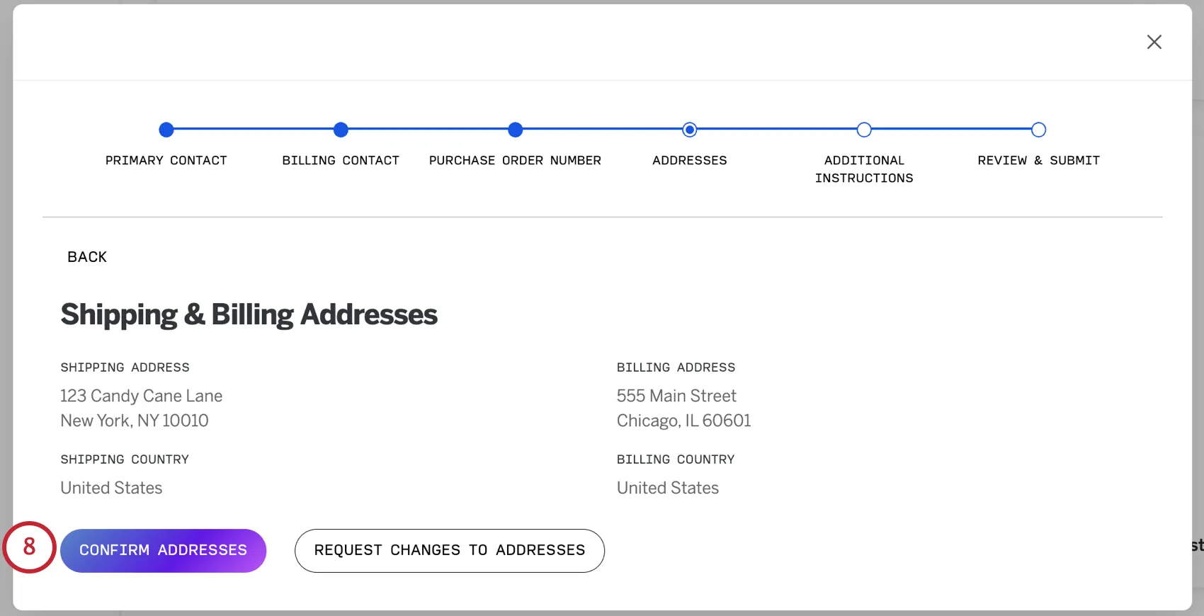 page where you add shipping and billing addresses