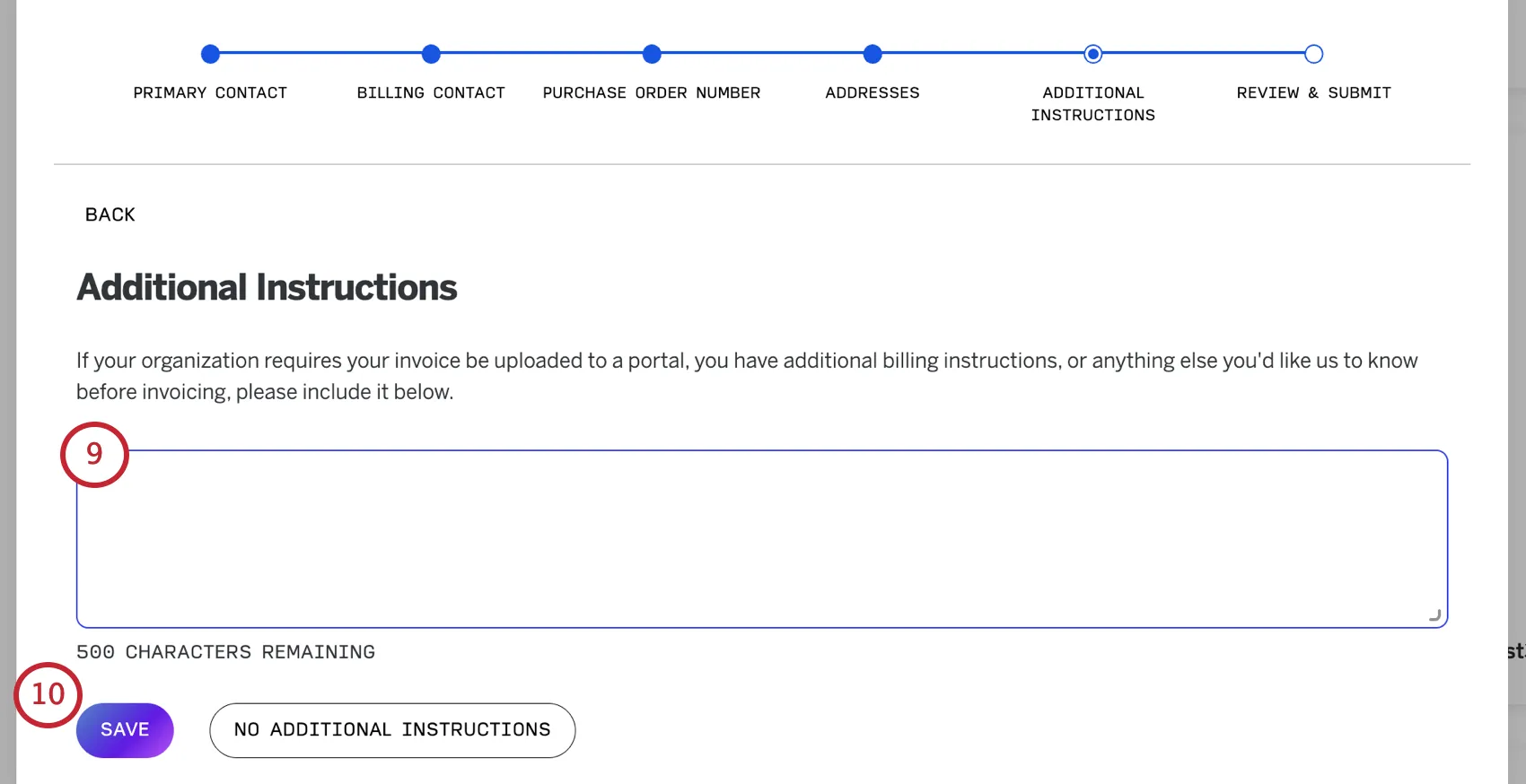open text box where you can type instructions