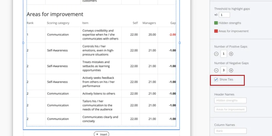 Show toes setting in chart editing pane