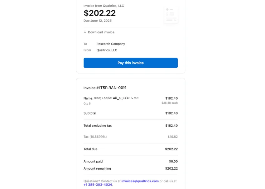 generated panels invoice within an email