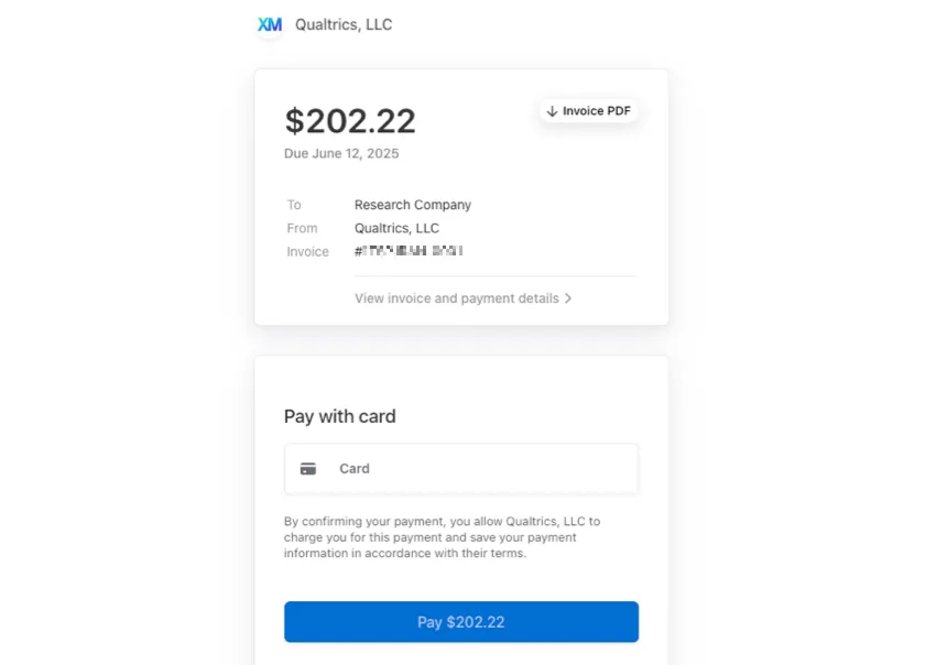 invoice on Strip with option to pay with card