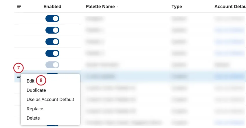 3 line button opens a menu next to a palette