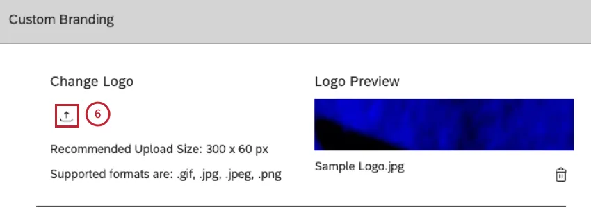 alterar a seção do logotipo, o botão de upload parece uma seta para cima