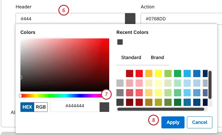 Elegir el color del código hexadecimal para el encabezado
