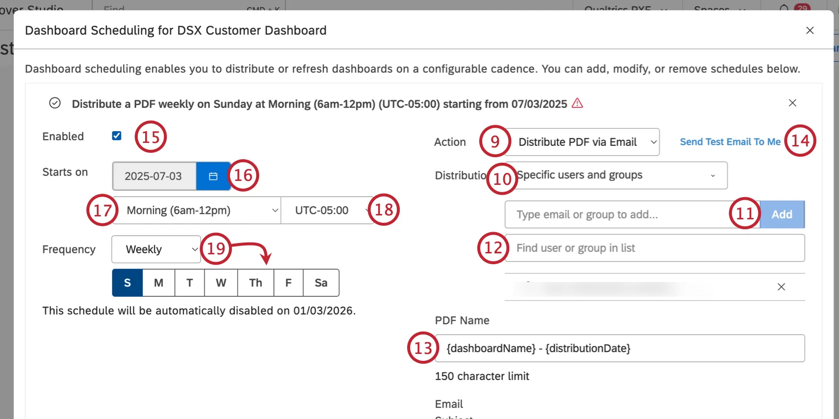 setting up a scheduled dashboard pdf