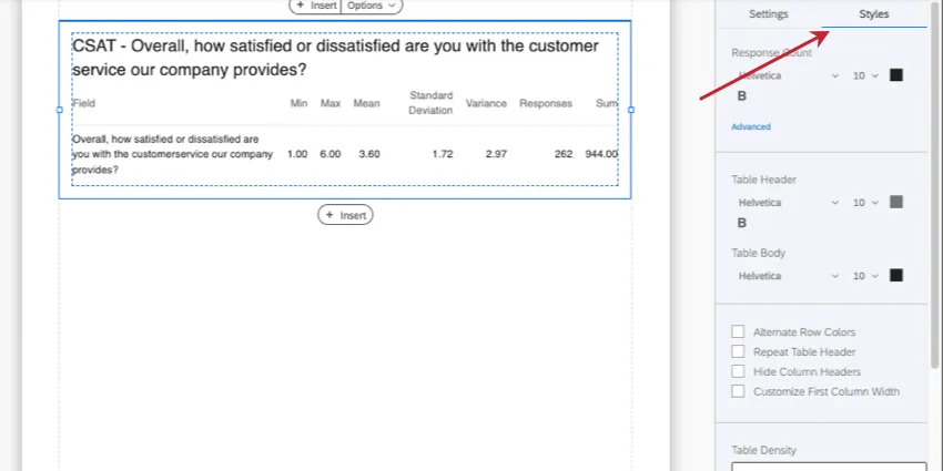 clicked table, and in the editing pane on the right, changed from settings tab to style tab