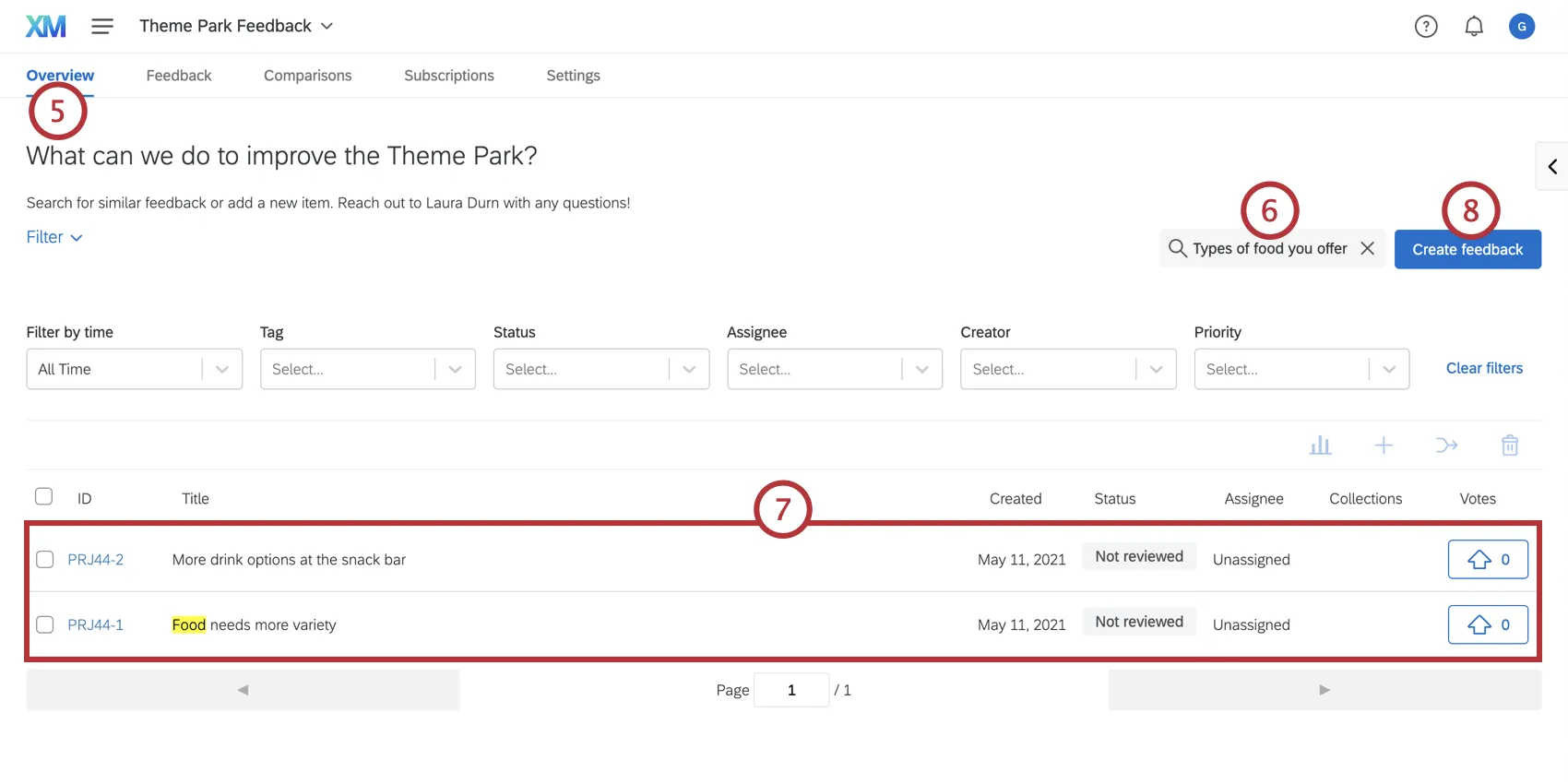 Ricerca e invio di feedback dalla scheda panoramica