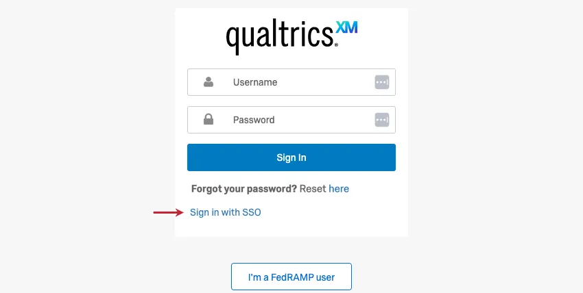 Image of login screen on app with arrow pointing to "Sign in with SSO" at the bottom of the screen