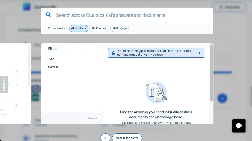 search function of trust center opens over the page