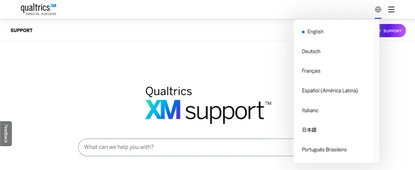 globusmenü zeigt Sprachen an