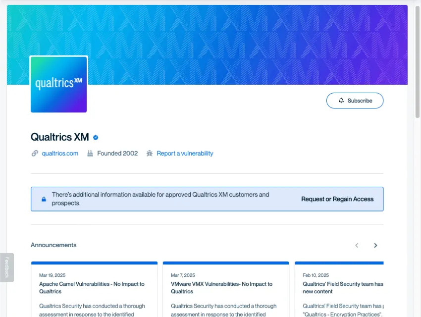 imagen de la página de inicio del centro de confianza con los últimos anuncios.