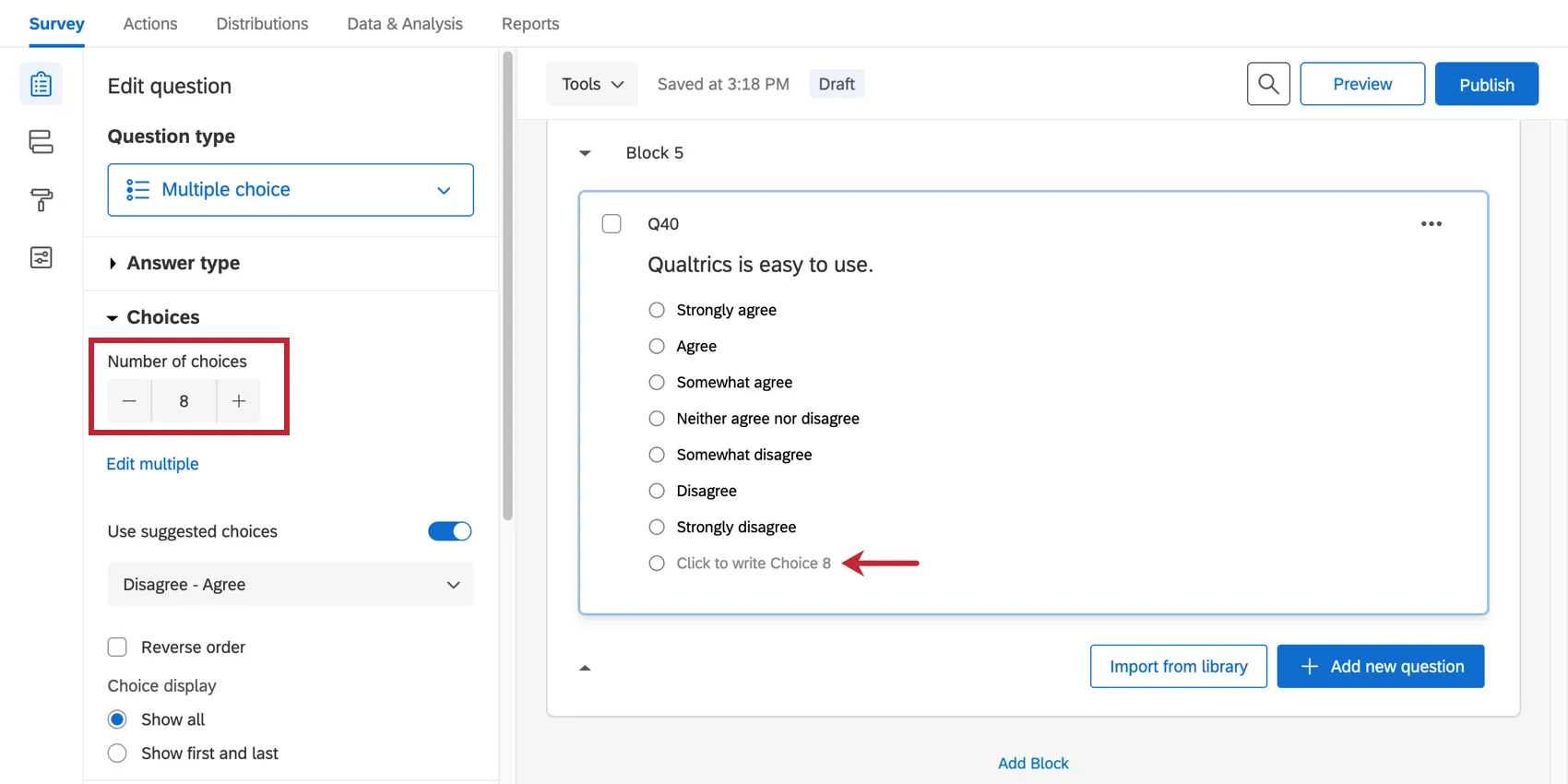 the choices option for changing the amount of automatic choices