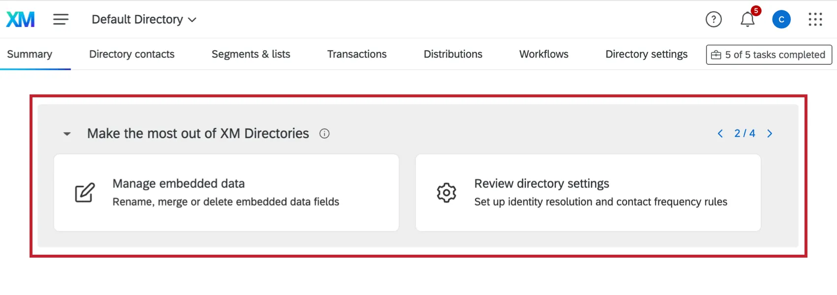 suggestions section within summary tab