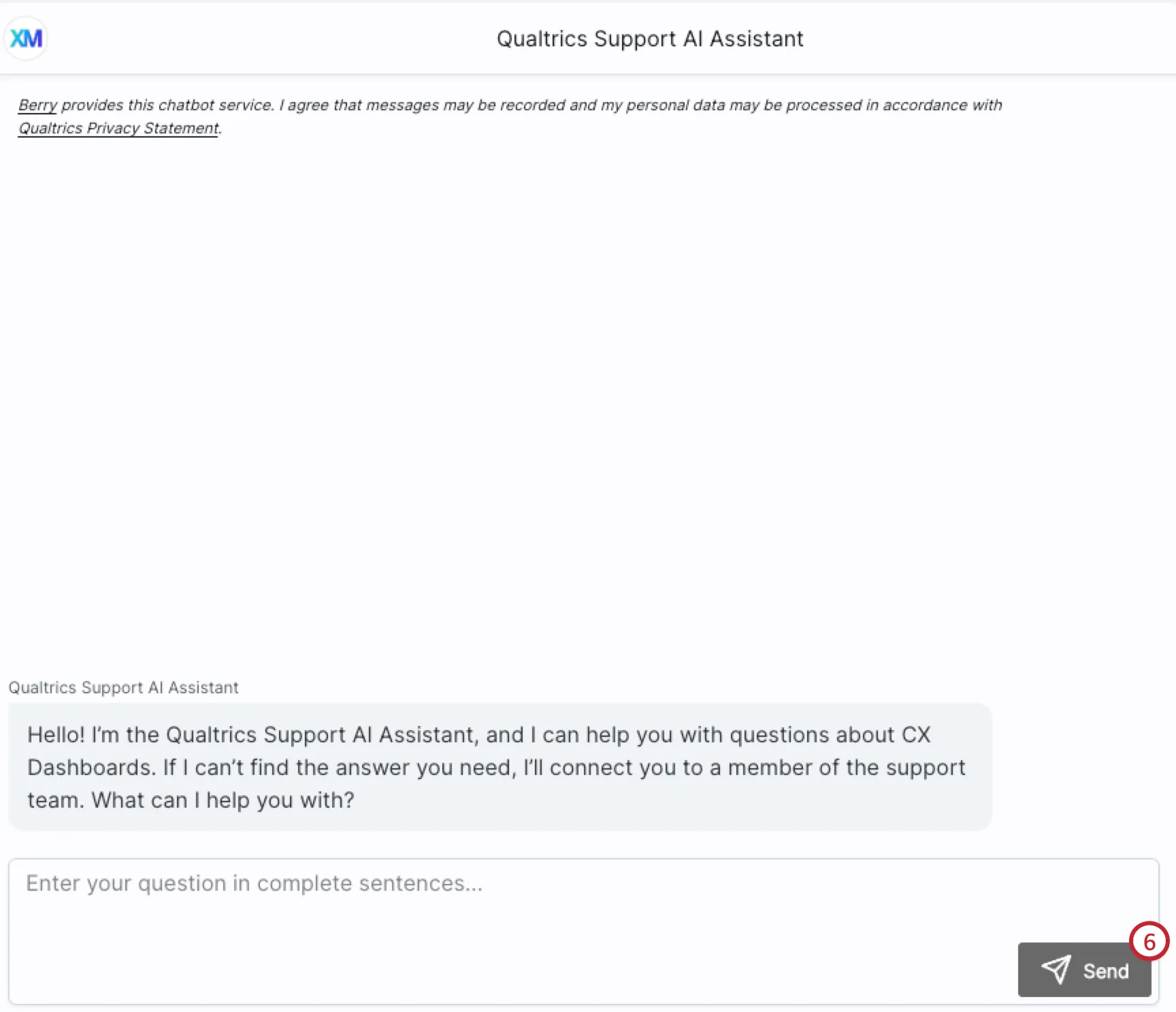 button to send a message to the support chatbot