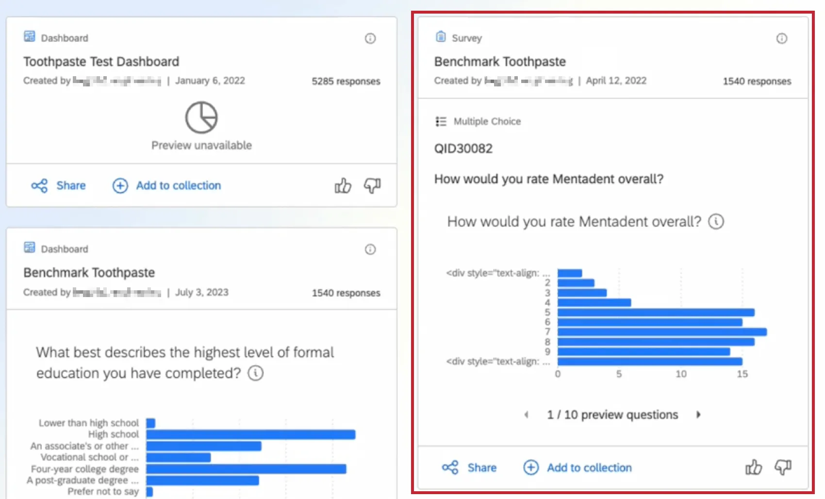 A survey type of search result is highlighted