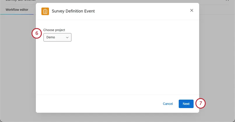 new window where you select a project from a dropdown