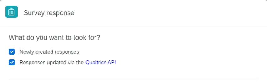 in a survey response event, choosing to trigger based on new responses or updates ones