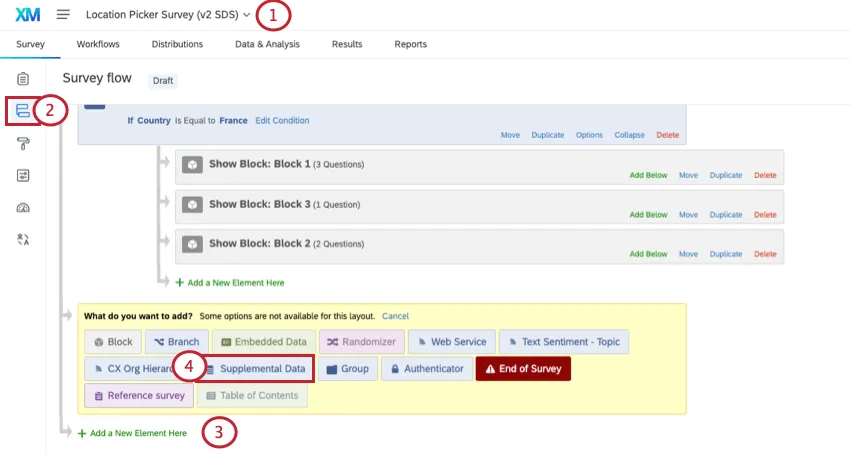opening survey flow and adding a supplemental data source at the bottom