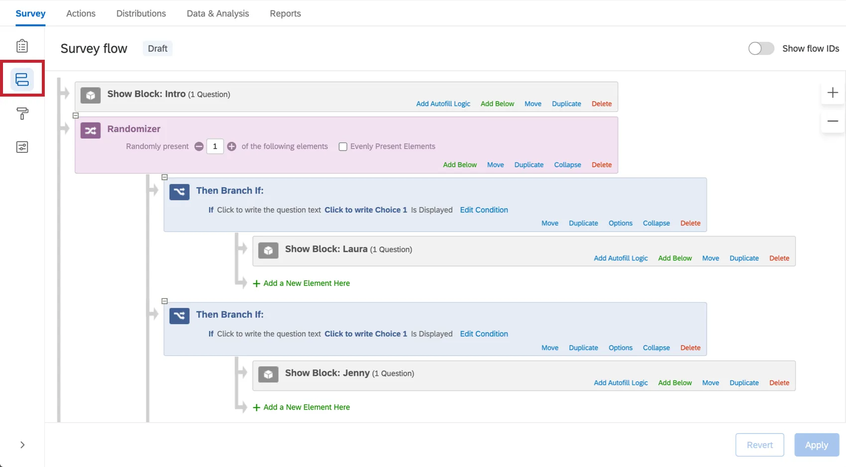 アンケートフローの表示