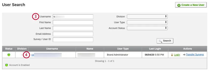searching for a user and clicking their name