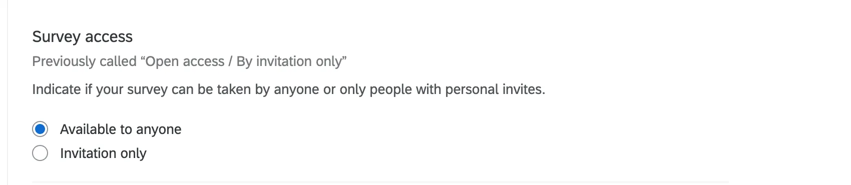 Options de laccessibilité de lenquête : accessible à tous et sur invitation uniquement