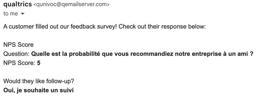 the email task showing piped text in French