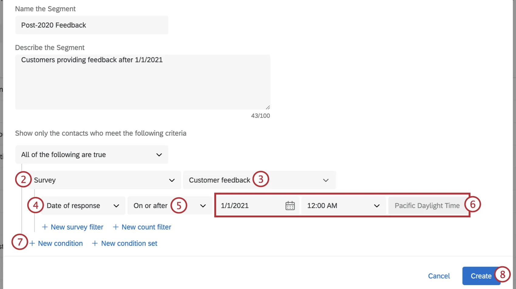 New window opens where criteria can be set