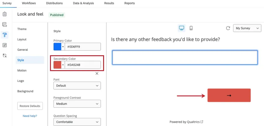 the secondary color option in look and feel. the next button is affected by this option