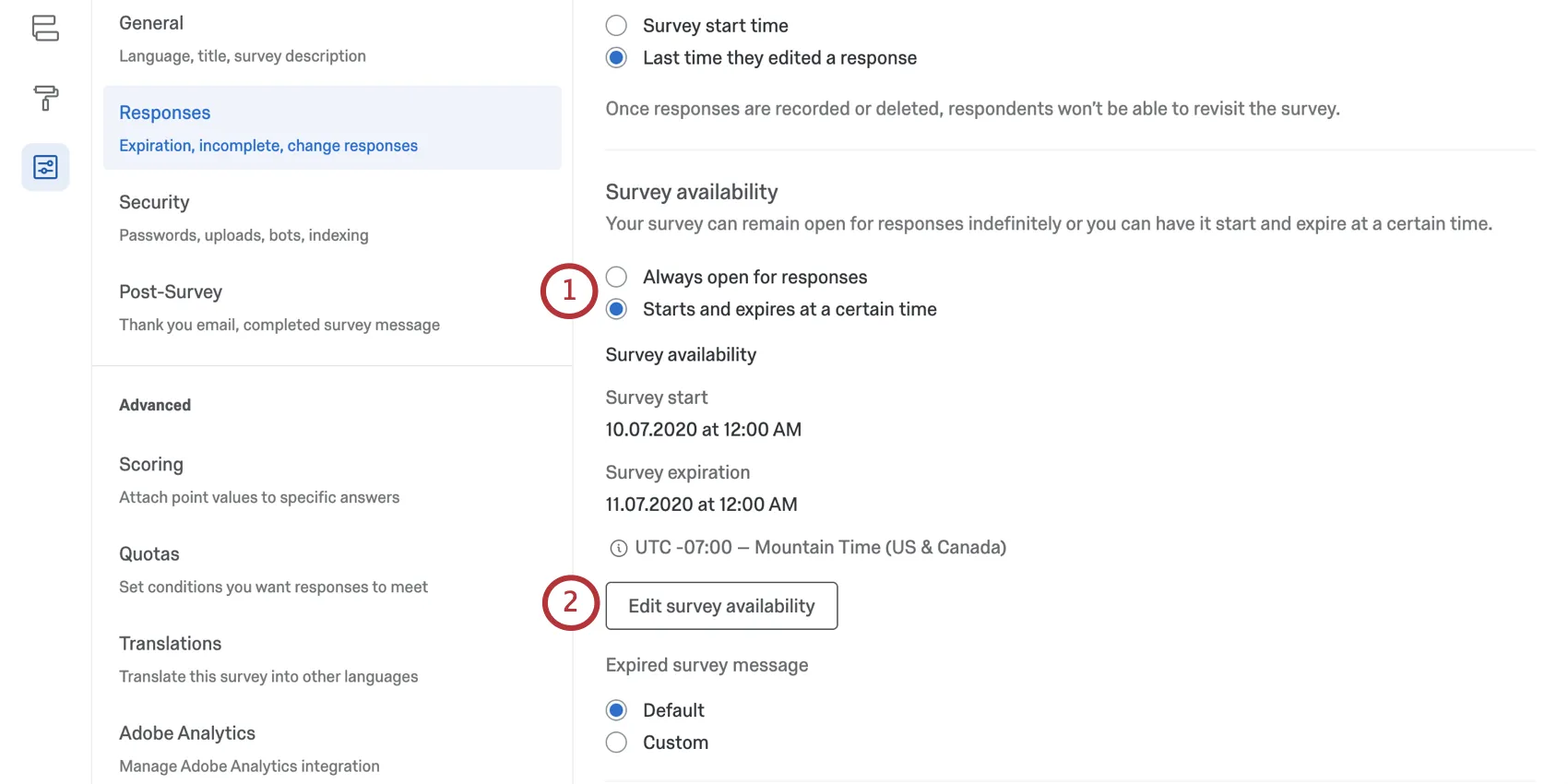 Survey availability settings