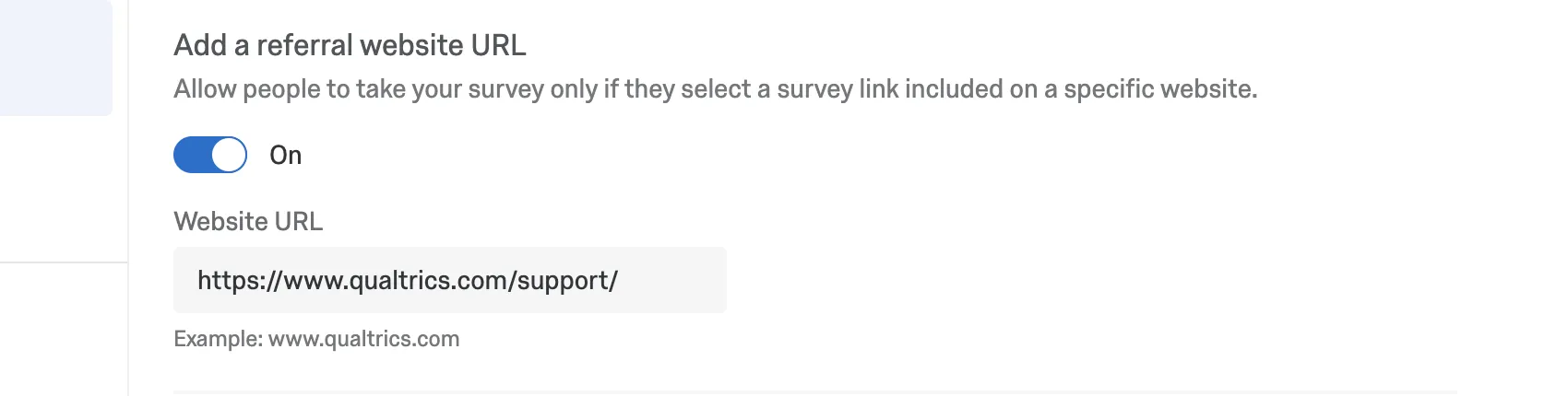 When toggled on, can enter a URL to redirect to