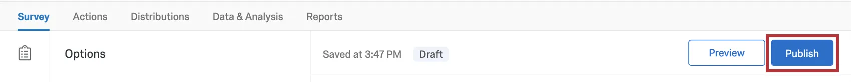 Publish button in upper-right of page
