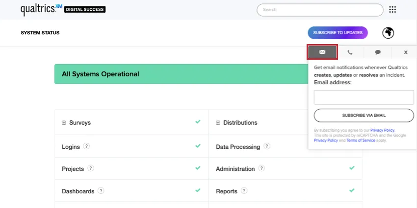 Modal that expands from subscription button allowing you to enter an email address