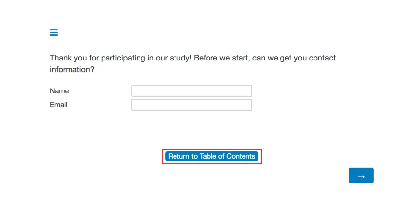 A button on the center bottom of the survey says "Return to Table of Contents"