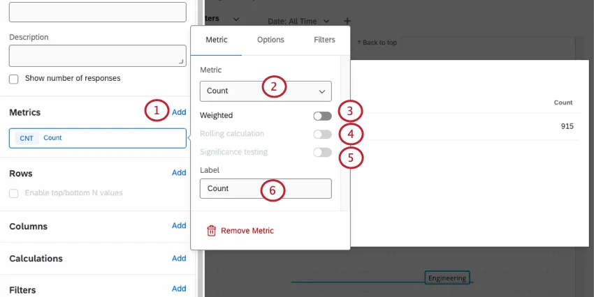 Capture décran dune métrique dans un widget de tableau