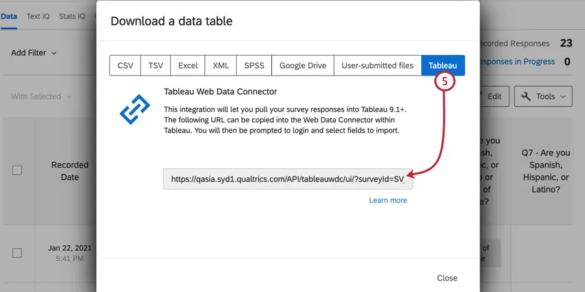 Seleccionando Tableau y copiando la url