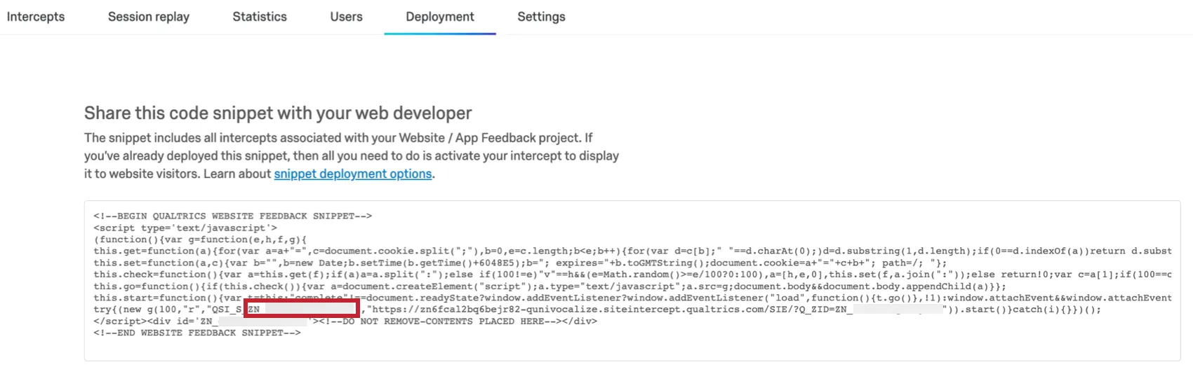 Zone ID in the deployment code of the project, starting with ZN