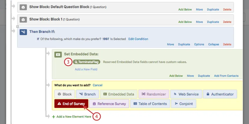 Naming embedded data and creating end of survey elements