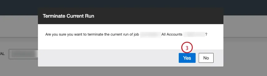 clicking yes to terminate the job
