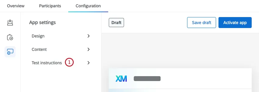 botão de instruções de teste destacado nas configurações do aplicativo