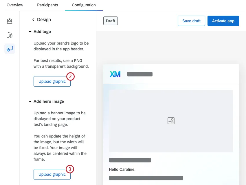 buttons to upload graphics to the app