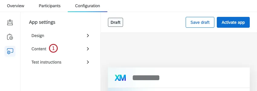 content button highlighted within app settings